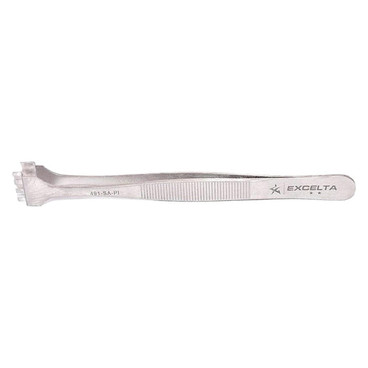 Excelta Wafer Tweezers for 4" Wafers, 5" Fingered Paddle with Guide Pin, Anti-Magnetic Stainless Steel, Features Serrated Handles for Better Control, Intermediate