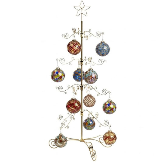 HOHIYA 3 Ft Wrought Iron Ornament Display Stand with 56 Hooks Metal Christmas Tree Alternative for Ornaments Halloween and Year-Round Decor Tabletop Rack Brass Gold