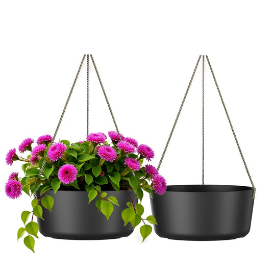 Asnext 10.7 Inch Hanging Planter for Outdoor Indoor Plants，2 Pack Hanging Flower Pots with Drain Holes for Garden Home Decor Use (Black)