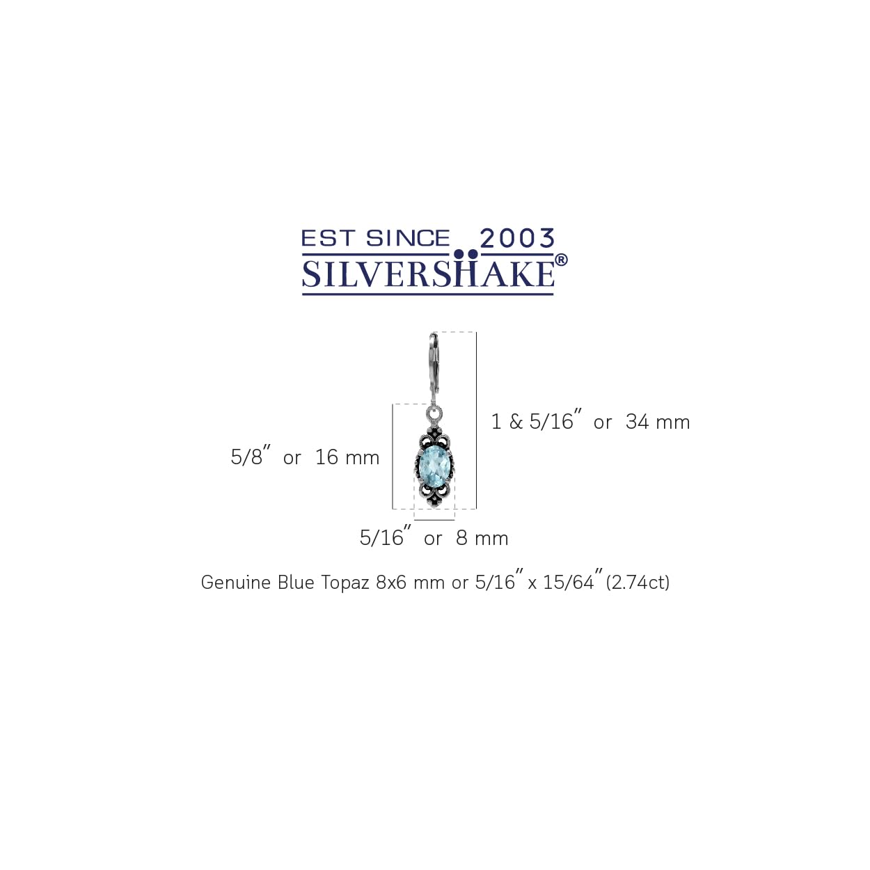 Silvershake 2.74ct. Genuine Blue Topaz 925 Sterling Silver Balinese Style Leverback Dangle Earrings