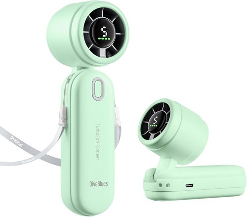 Diveblues Mini Portable Turbo Fan - 30ft/s Cooling Power | 12H Battery Life, 4000mAh, 3-in-1 Handheld/Neck/Desk Fan