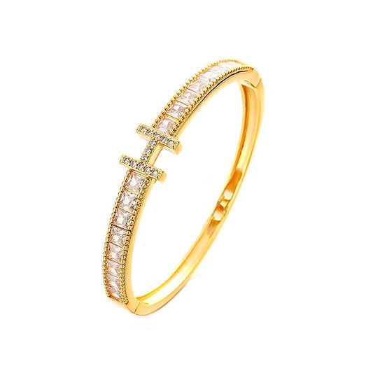 18K Gold Plated Letter H Bangle Bracelet for Women Personalized Cubic Zirconia Bracelets Love Bangles Bracelets Gifts for Her (H)