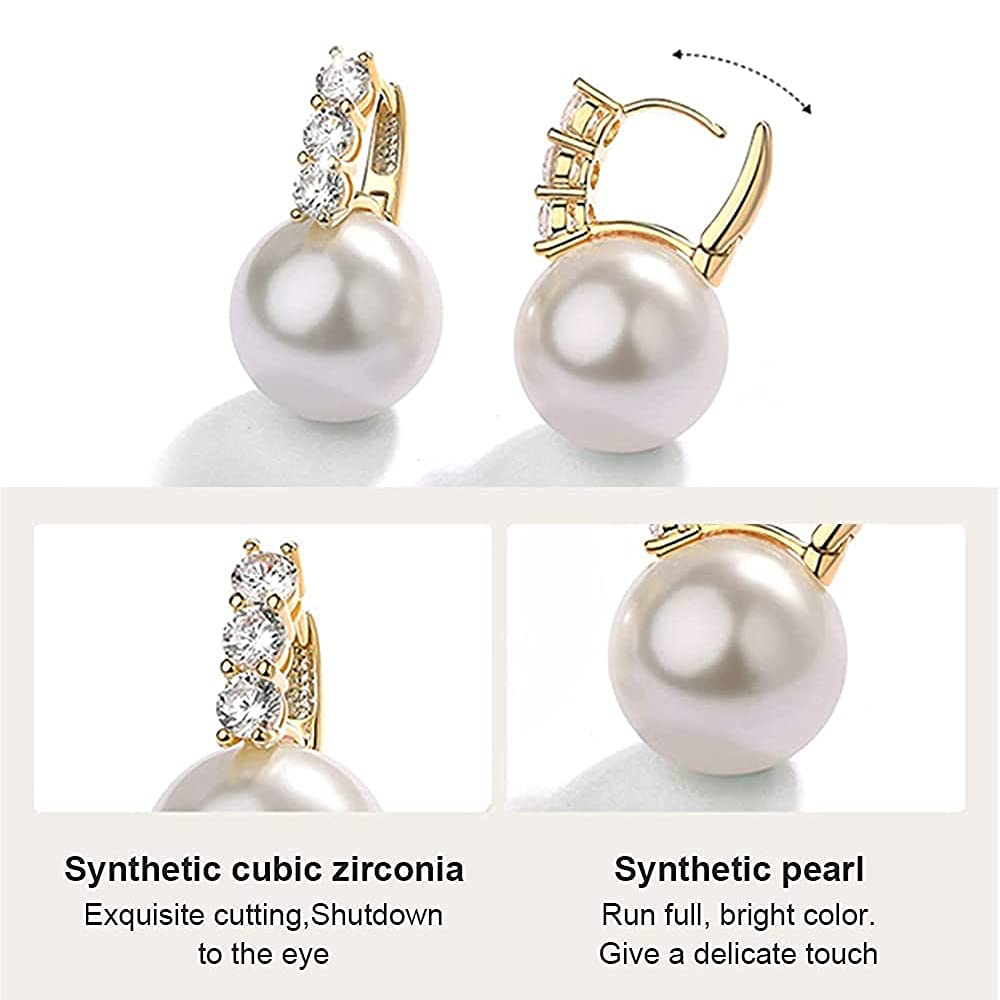 Pearl Earrings for Women 14K Gold Plated Hypoallergenic Pearl Earrings 5A Cubic Zirconia Dangle Earrings Elegant Jewelry (1-Gold -pink)