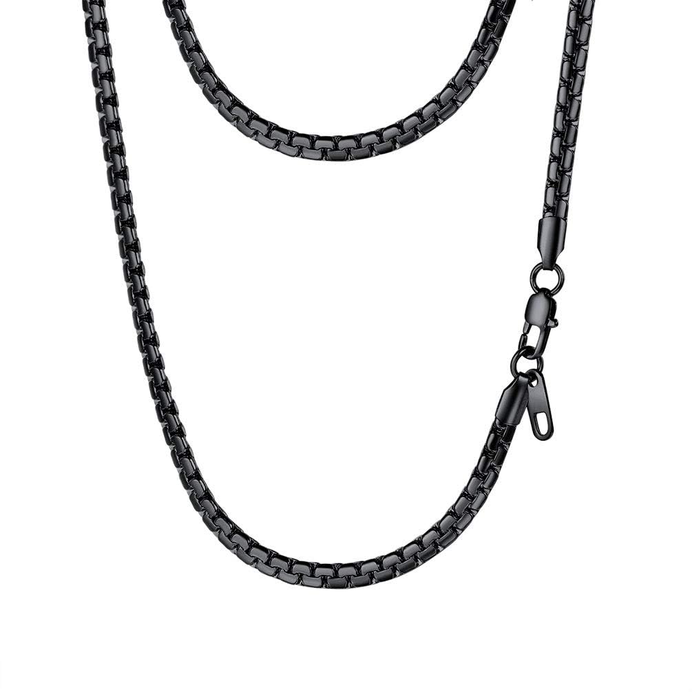 PROSTEEL Black Chain Mens Gothic Goth Jewelry Minimalist Flat Link Chain Black Necklace