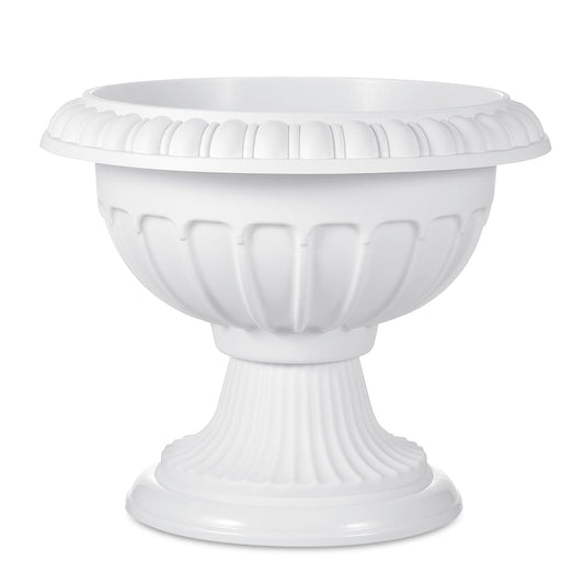 Zhehao 1 Pcs Classic Urn Planter Plastic Urn Planters Outdoor 12 x 10 Inch Traditional Pedestal Flower Pots Outdoor Large White Vases Indoor for Garden Patio Front Porch