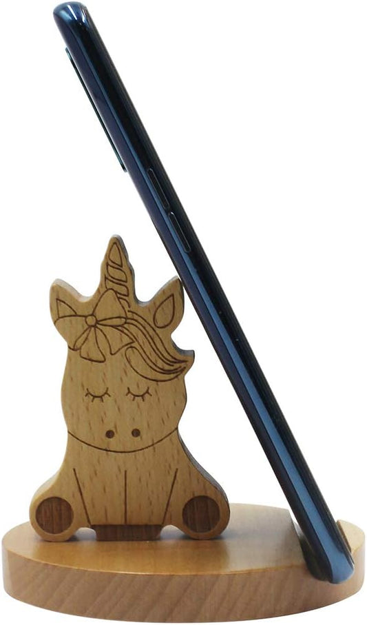 Amamcy Cute Unicorn Cellphone Holder Stand Wooden Smartphone Desk Holder for Mobile Phones Animal Phone Stand Desk