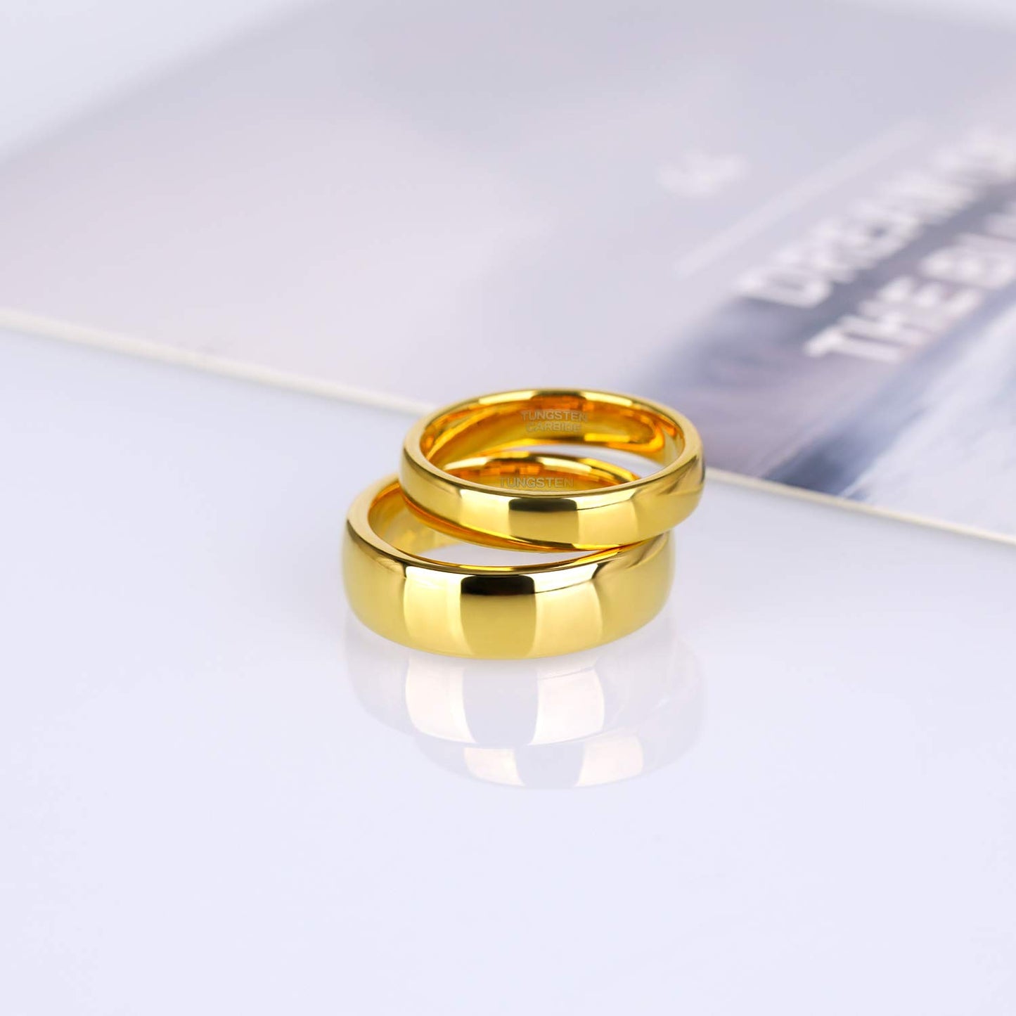 Greenpod 6mm 24K Gold Plated Tungsten Carbide Rings for Men Women Dome Polished Classic Wedding Band Comfort Fit Size 5.5