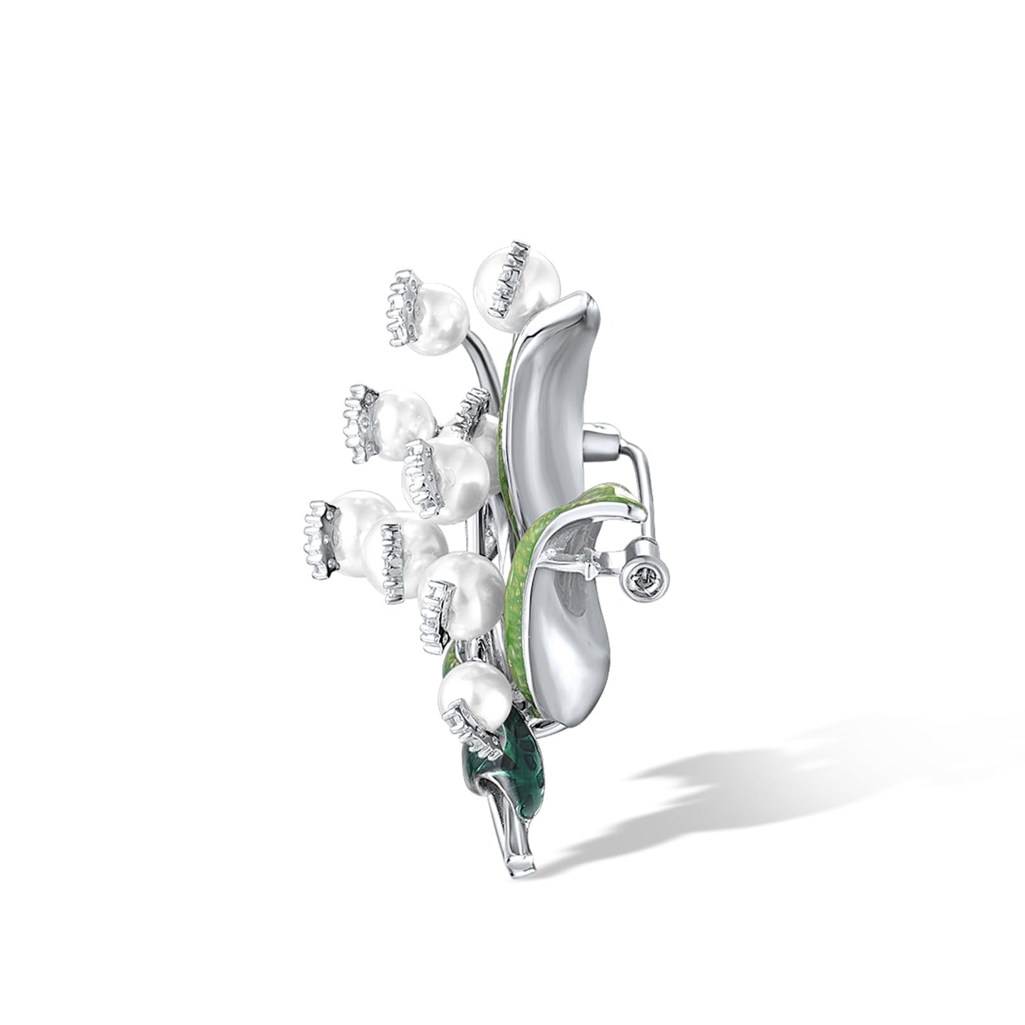 Santuzza Convallaria Brooch 925 Sterling Silver Crystal Pearl Cubic Zirconia Enamel White Flower Brooch Pin for Women