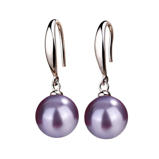 12mm Natural Ocean Pearl Freshwater Cultured Colorful Simulated Beads Drop Dangle Earrings Elegant Birthday Wedding Party Costume Prom Statement Jewelry for Women-purple 1