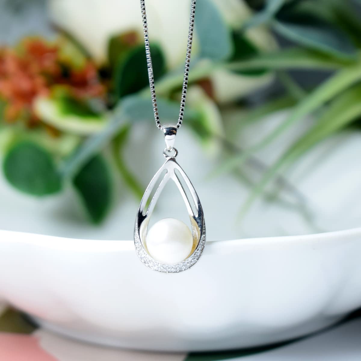 NONNYL Real Pearl Necklace, S925 Sterling Silver Teardrop Cultured Pearl Pendant, Christmas Jewelry Gifts for Women Her, Elegant Anniversary Birthday Gifts for Wife Mom, With Luxury Gift Box