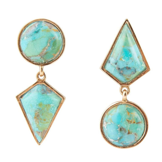 Barse Jewelry Miss-Matched Blue Turquoise Golden Post Earrings