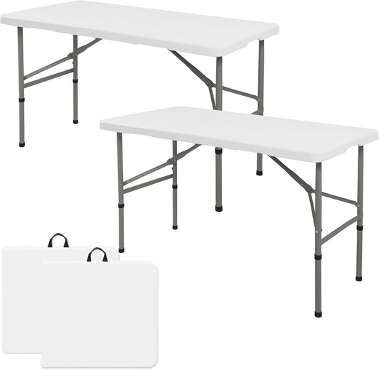Regine Switzerland Folding Camping Table Set of 2 - 4FT Heavy-Duty Plastic with Steel Legs | Portable & Versatile for Indoor/Outdoor Events (White)