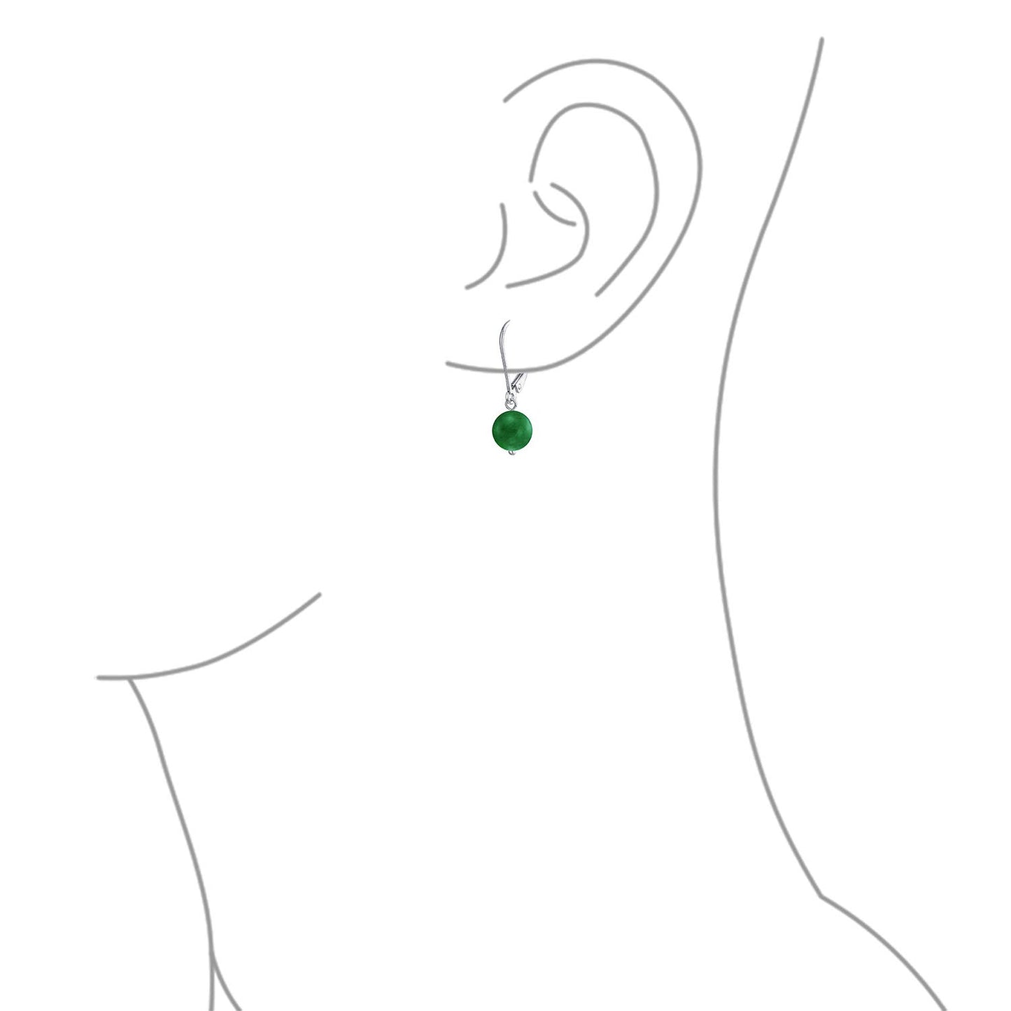 Bling Jewelry Timeless .925 Sterling Silver Green Aventurine Bead 8mm Ball Drop Earrings Lever Back Genuine Gemstone