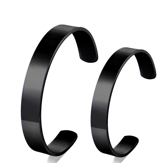 BIYONGDE 2 PCS Couples Black cuff bracelet Solid Minimalist Bangle Bracelet designed for men women couples lovers