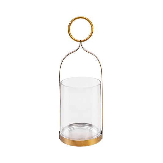 6" Wide Handmade Sturdy Glass Cylinder Jar with Metal Stand in Antique Brass, Display Glass Container for Candles and Plants, Hurricane Lantern, Candle Holder, Industrial, Farmhouse, Outdoor
