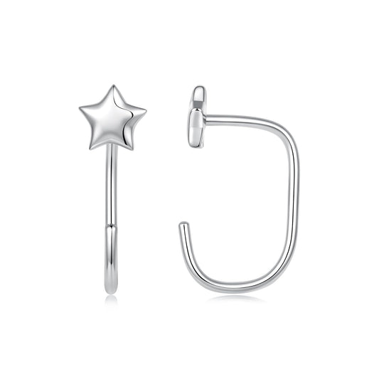 BISAER 925 Sterling Silver Heart Star Small Hoop Earrings, Hypoallergenic Backless Earrings Cartilage Earrings for Women, Dainty Sleeper Earrings with No Back Half Hoop Earrings Jewelry Gift for Her