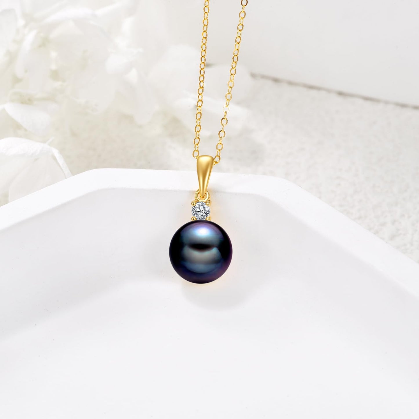 14K Gold Pearl Pendant Necklace for Women (Freshwater Cultured Pearl), Real Gold Present Jewelry Gifts for Wife Girlfriend Mother Mom, 16"-18" (4-yellow gold black pearl)