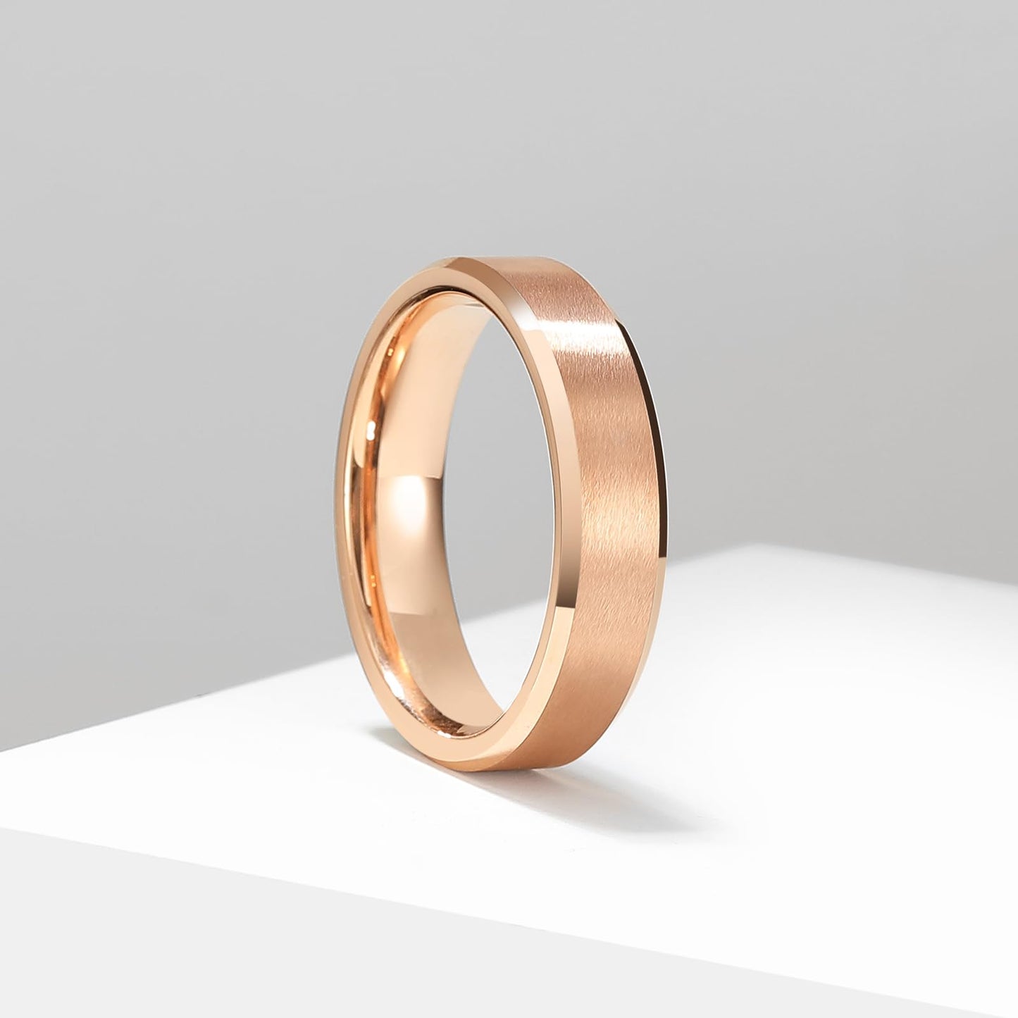 King Will 6mm Men's Rose Gold Wedding Ring – Matte Brushed, Beveled Polished Edge, Comfort Fit, Size 13