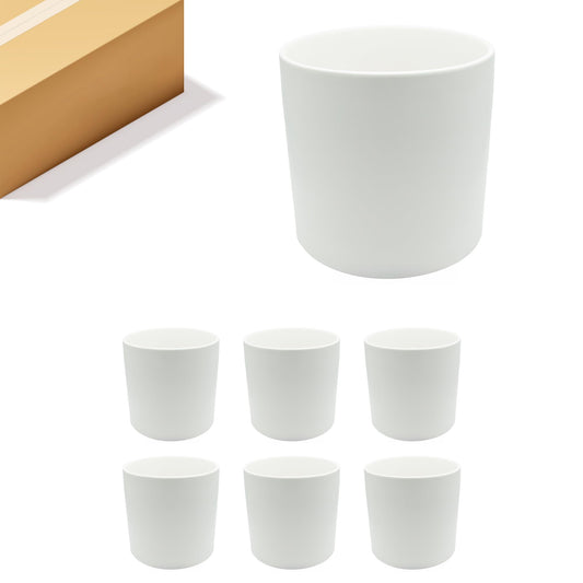 WGVI White Ceramic Cylinder Vase Width 7" Height 6.75", Flower Arrangements, Candle Holder, Terrarium Planter Pot, Storage Container Organizer, Pen Brush Holder, 6 Pieces
