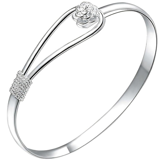 Baoaichi Handmade 925 Sterling Silver Sakura Bangle Bracelet For Women Hook Bangle Bracelet Flower Catch Loop Design Bangle Bracelet Thin Cuff Minimalist Design Jewelry Gift For Women