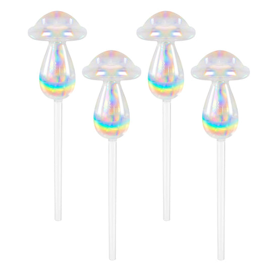 Aynaxcol Rainbow Plant Watering Globes, Rainbow Gradient Color Plant Watering Bulb Devices,Mushroom Self Watering Spikes Iridescent, Pack of 4