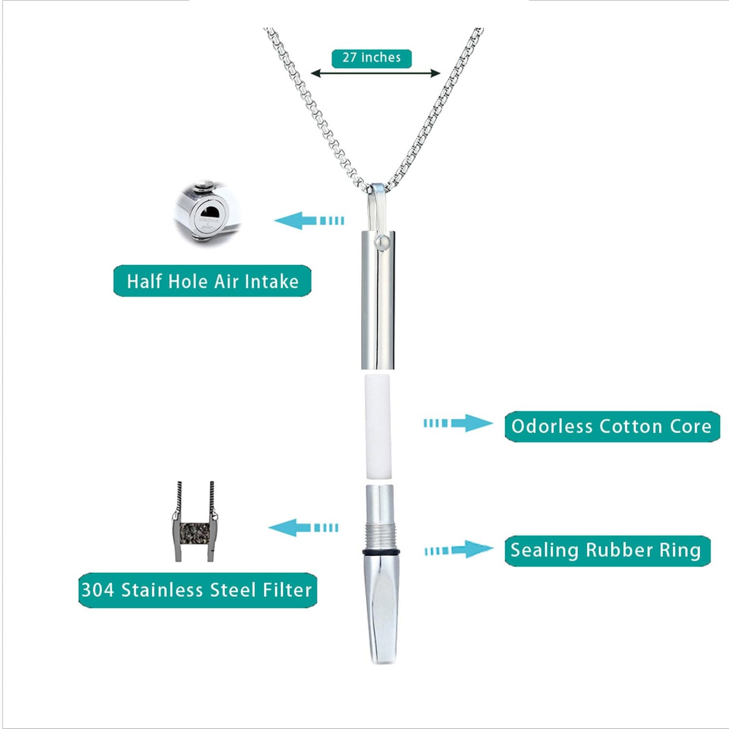 Exqele Breathing Necklace for Mindful Breathe Habit Aid and Anxiety Relief Breathlink Quit Smoking Smokeless Inhalers for Adult (Colorful)