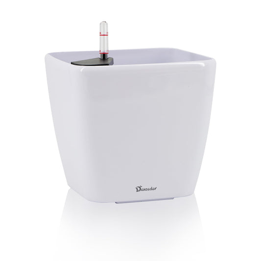 Dexceder 9x8 Self Watering Planter Indoor Outdoor, Inner Mat Design, Thickened Table Flower Plant Pot with Water Level Indicator (White High Gloss)