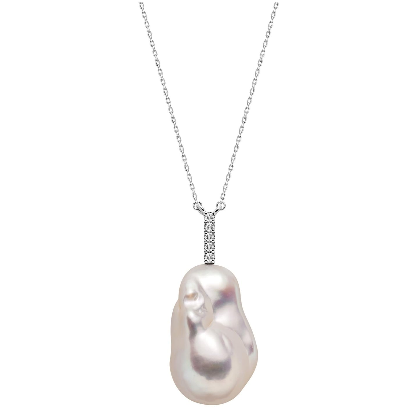 Baroque Pearl Pendant Necklace for Women, 925 Sterling Silver Plated with White Gold Natural Irregular Freshwater Pearl, Anniversary Birthday Gift for Her