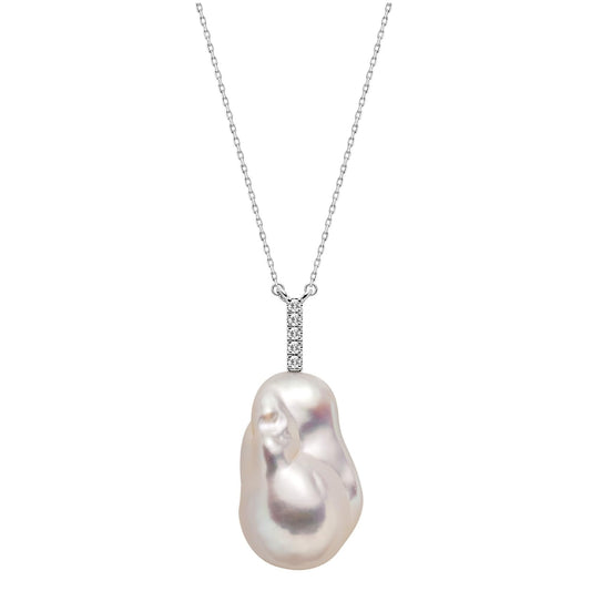 Baroque Pearl Pendant Necklace for Women, 925 Sterling Silver Plated with White Gold Natural Irregular Freshwater Pearl, Anniversary Birthday Gift for Her