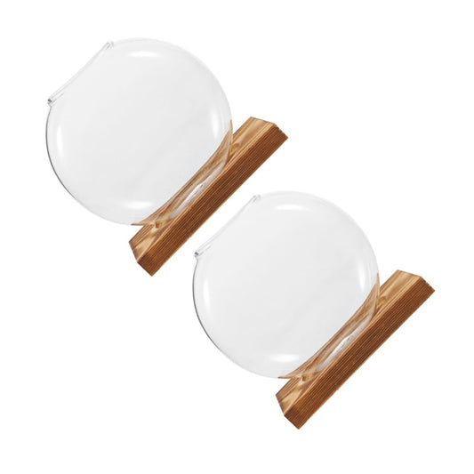 BESPORTBLE 2pcs Hydroponic Plant Propagation Vessels with Wooden Stand, Glass Containers for Home and Office, Plant Terrariums for Shelf Display and Indoor Gardening