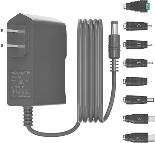 ZYHKJYL 6V 2A 6V 2A 1.8A 1.5A 1A 0.5A 8 3.2ft DC/AC Power Supply Adapter Universal Power Adaptor with DC Tips for Baby