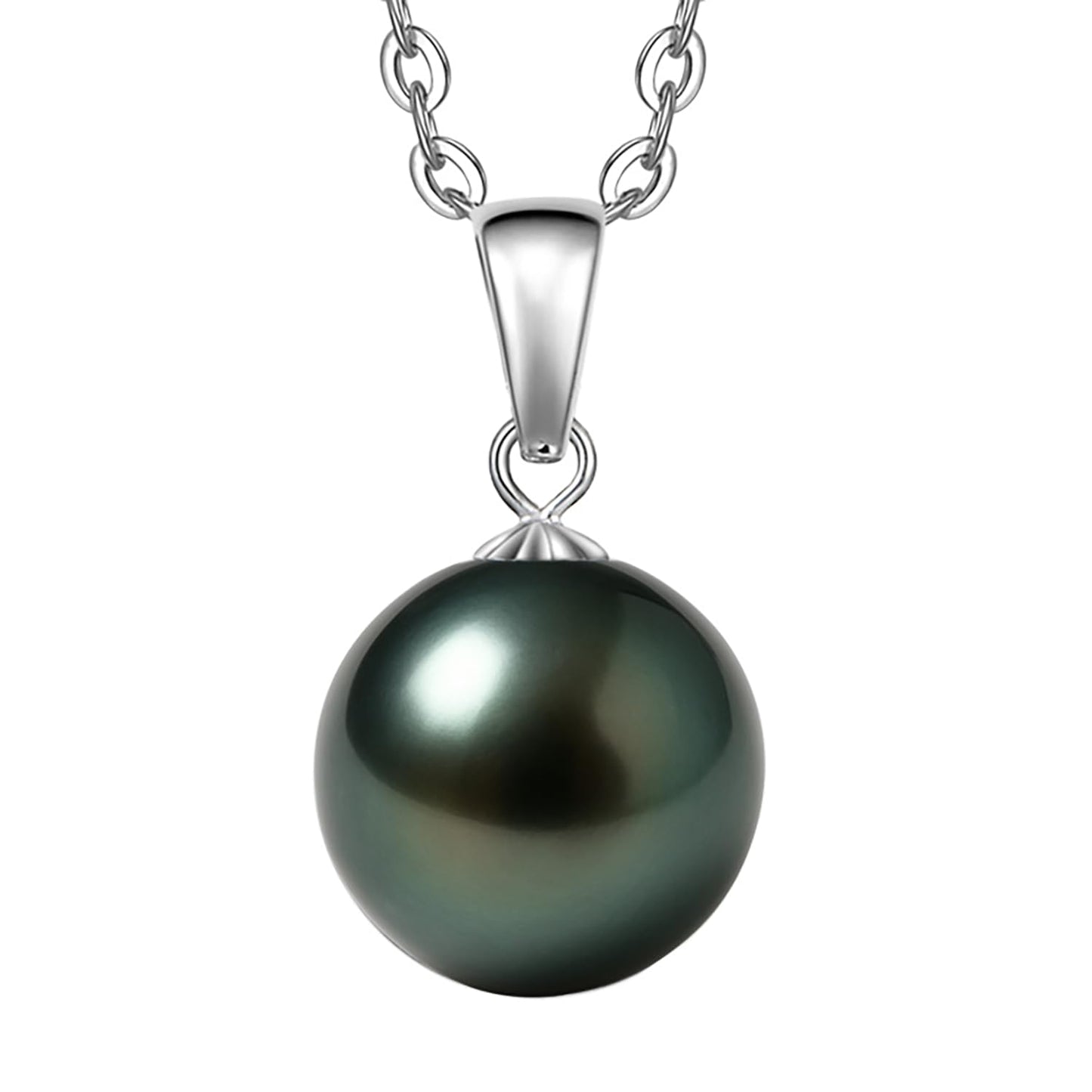 18K Solid White Gold Tahitian Black Pearl Necklace Pendant with Sterling Silver Chain, AAAAA 10-11mm Ocean-Grown Pearls - Christmas Gift for Wife Mom, Women Jewelry for Wedding Anniversary Birthday