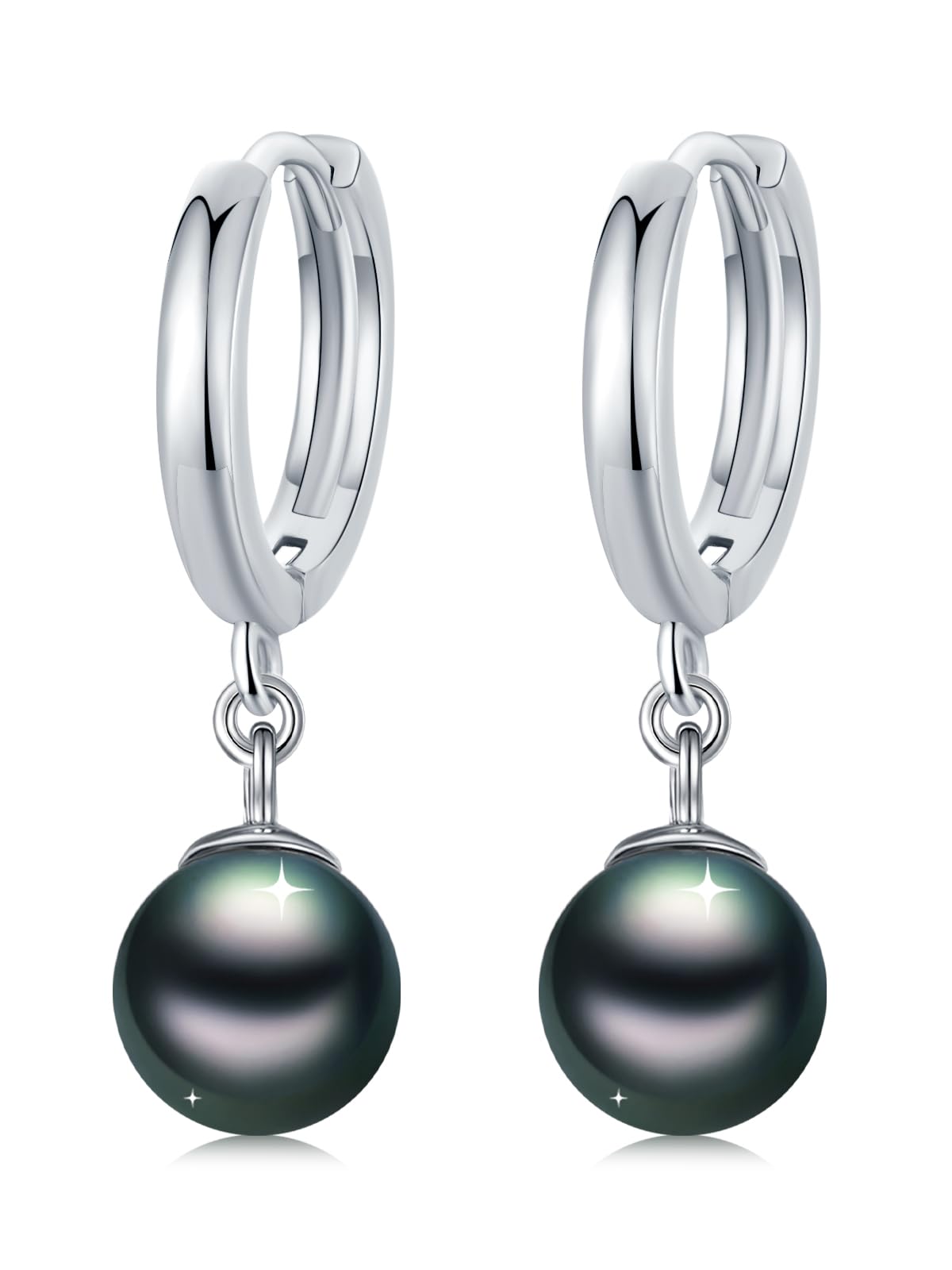 KANNSOAR 925 Sterling Silver Tahitian Black Pearl Earrings 18K White Gold Plated Black Pearl Hoop Dangle Earrings Jewelry Gift for Women Wife Mom