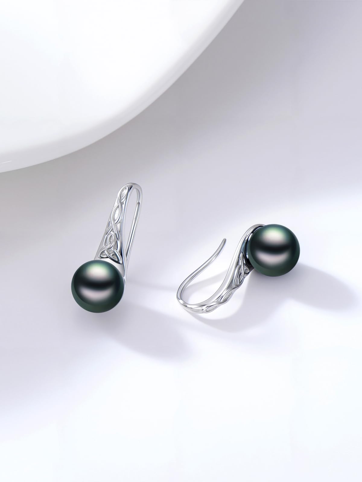 Tahitian Black Pearl Earrings 18K White Gold Plated 925 Sterling Silver Celtic Knot Earrings AAA+ Handpicked Pearl Jewelry Gifts Drop Dangle Earrings for Wife Women Birthday Wedding Anniversary