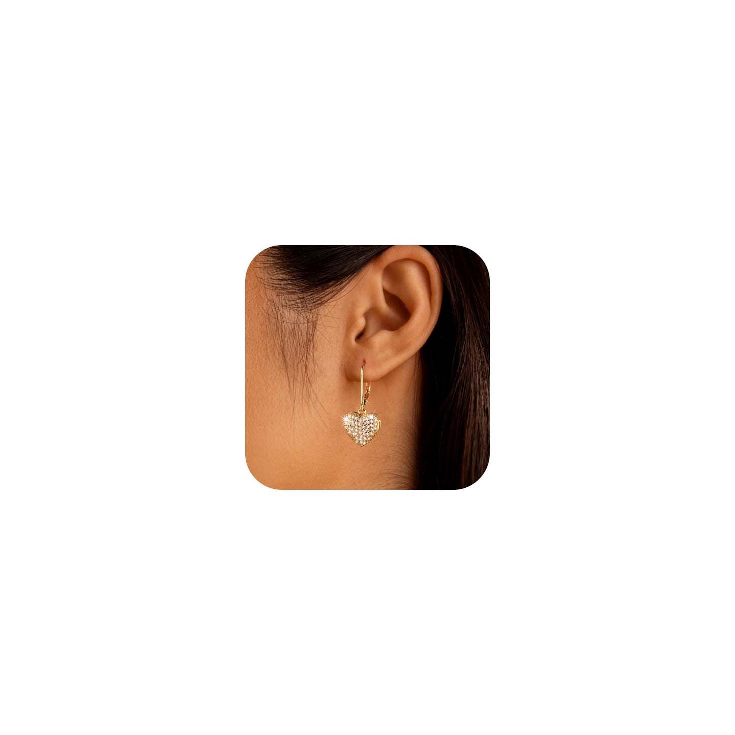 Gold Heart Earrings, ALEXCRAFT 14K Goldplated Heart Dangle Leverback Earrings for Women Trendy Hypoallergenic Sterling Silver Leverback Earings Gold Cubic Zirconia Dangling Drop Earrings for Women