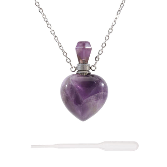 beinkmake Amethyst Heart Vial Necklace for Liquid with Dropper Perfume Bottle Pendant Necklace Glass Ashes Memorial Jewelry for Women