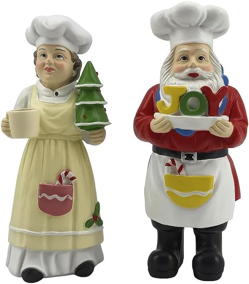 iStatue Chef Santa & Mrs. Claus Figurines Set - 5'' Hand-Painted Resin Holiday Decor for Kitchen & Gifting