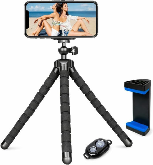 Acuvar Flexible Phone Tripod Stand with Wireless Remote & Adjustable Holder, Mini Smartphone Tripod for iPhone