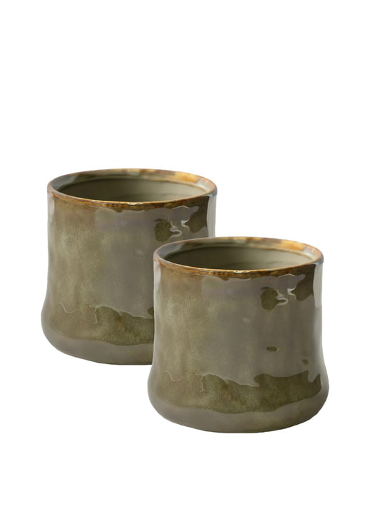 Serene Spaces Living Verde Glaze Ceramic Cachepot – Plant Holder for Indoor Planters, Faux Plants, Shelf & Table Home Décor, Flower Vase, 5" Dia (4" Opening & 4.8" Base) & 4.5" Tall, Pack of 2