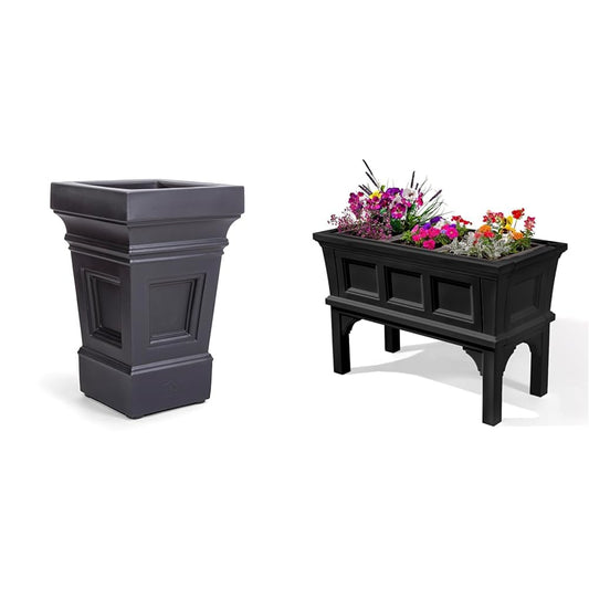 Step2 2-Pack 24" x 15.5" x 15.5" Atherton Square Planter Box and 39" x 24" x 19.5" Atherton Large Planter Box, Black