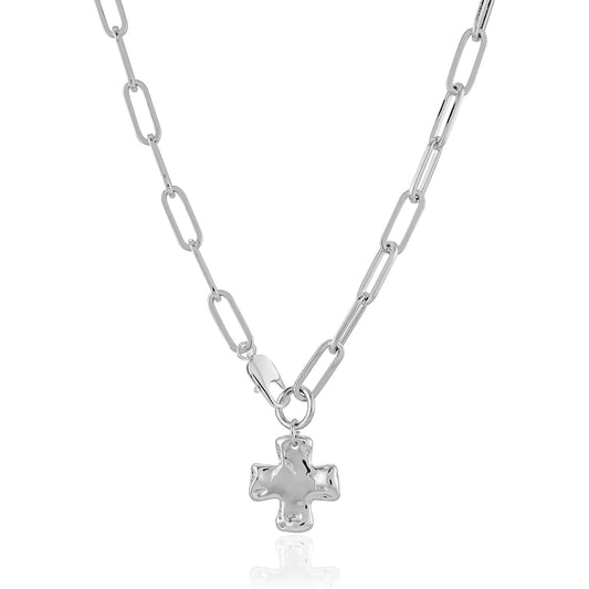 Bheop Chunky Cross Necklace for Women Trendy Silver Statement Cross Pendant Charm Necklace Waterproof Big Paperclip Faith Chain Costume Christian Religious Jewelry Gift Non Tarnish