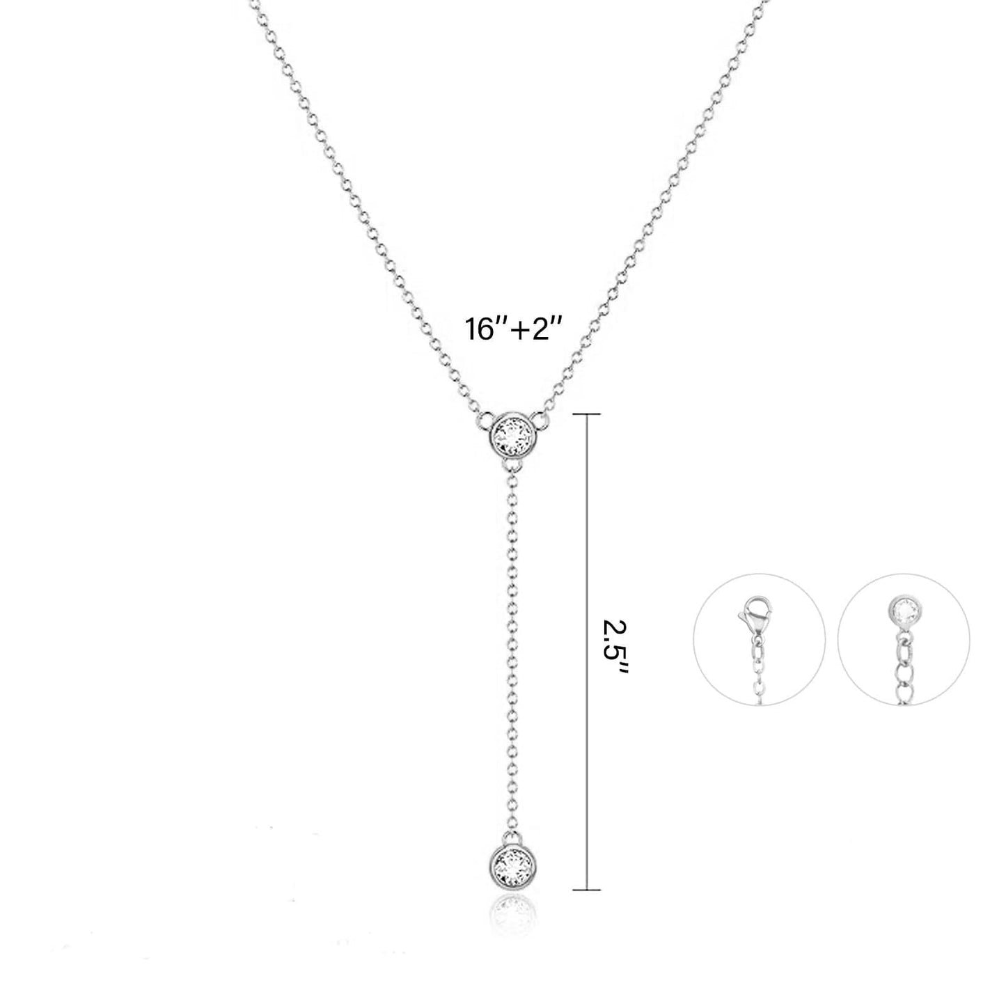 Airmb Lariat Silver Necklace for Women, Dainty Long Necklace Silver Y-Shaped Pendant Necklaces Trendy Chain CZ Drop Necklaces Jewelry for Women Gifts