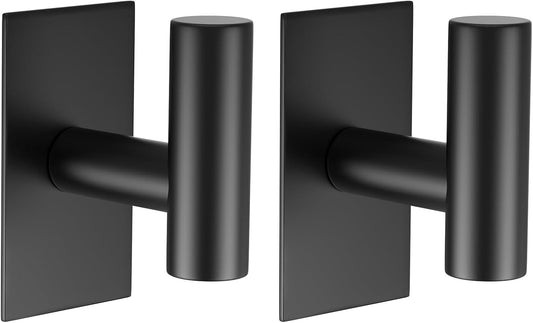 VAEHOLD Wall Towel Hooks - Heavy Duty Waterproof Sticky Holders for Coats & Clothes | Black, 2 Pack