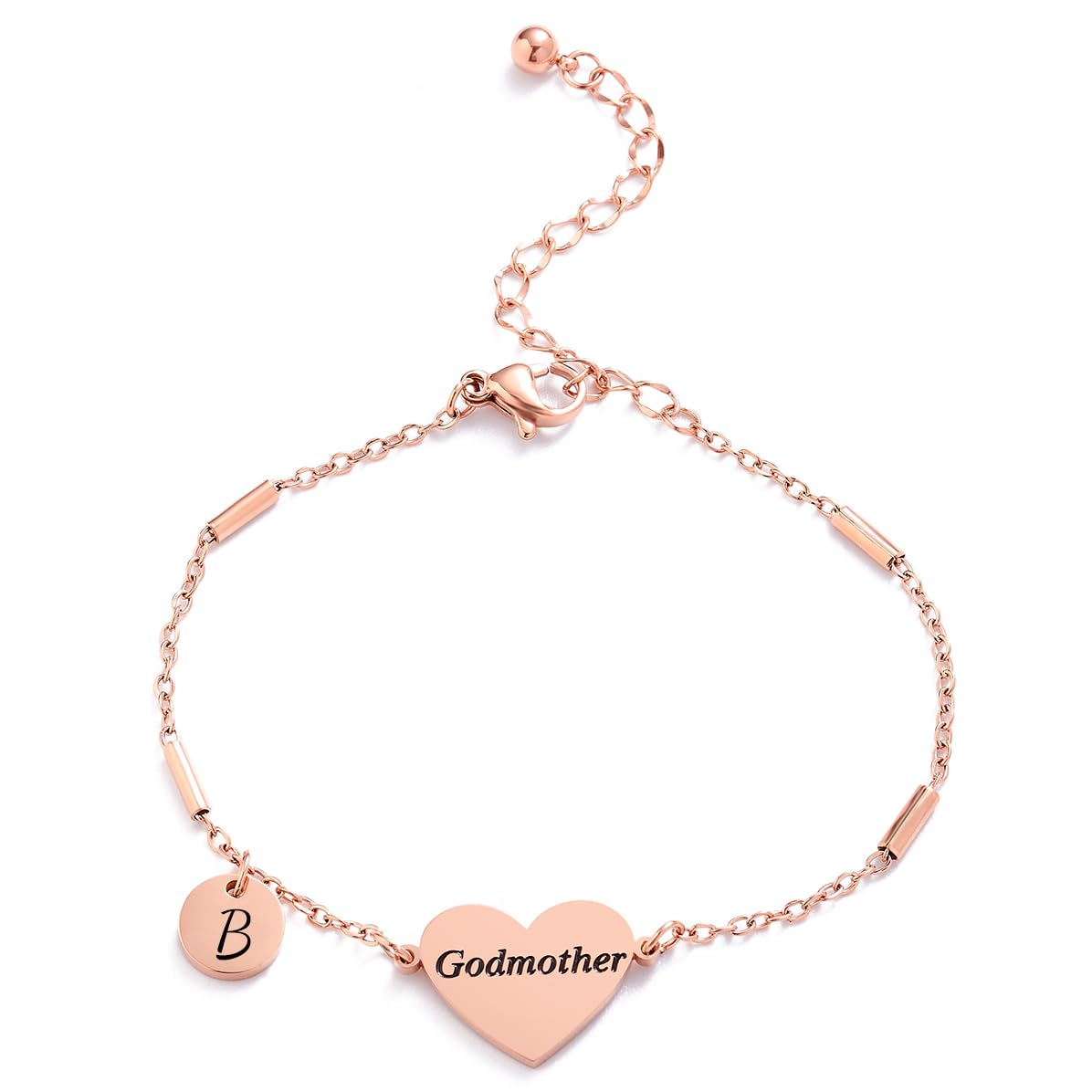 CHENVA Godmother Gifts Initial Bracelet Bangle for Women Gift for Godmother from Goddaughter (Godmother Bracelet-B-Rose Gold)