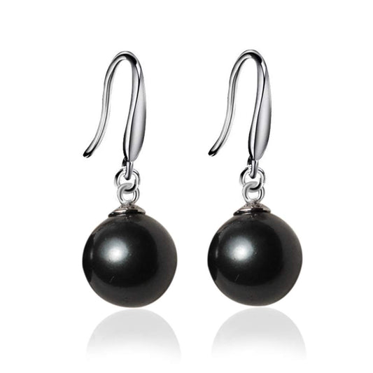 10mm Ocean Pearl Dangle Earrings Natural Shell Beads Drop Earrings Fashion Jewelry for Women-Black