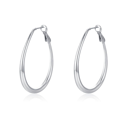 Big Oval Hoop Earrings for Women - 14K Gold Plated, Rose Gold Plated and Sterling Silver Plated Large Oblong Hoop Earrings for Women Statement Jewelry Gifts (silver)
