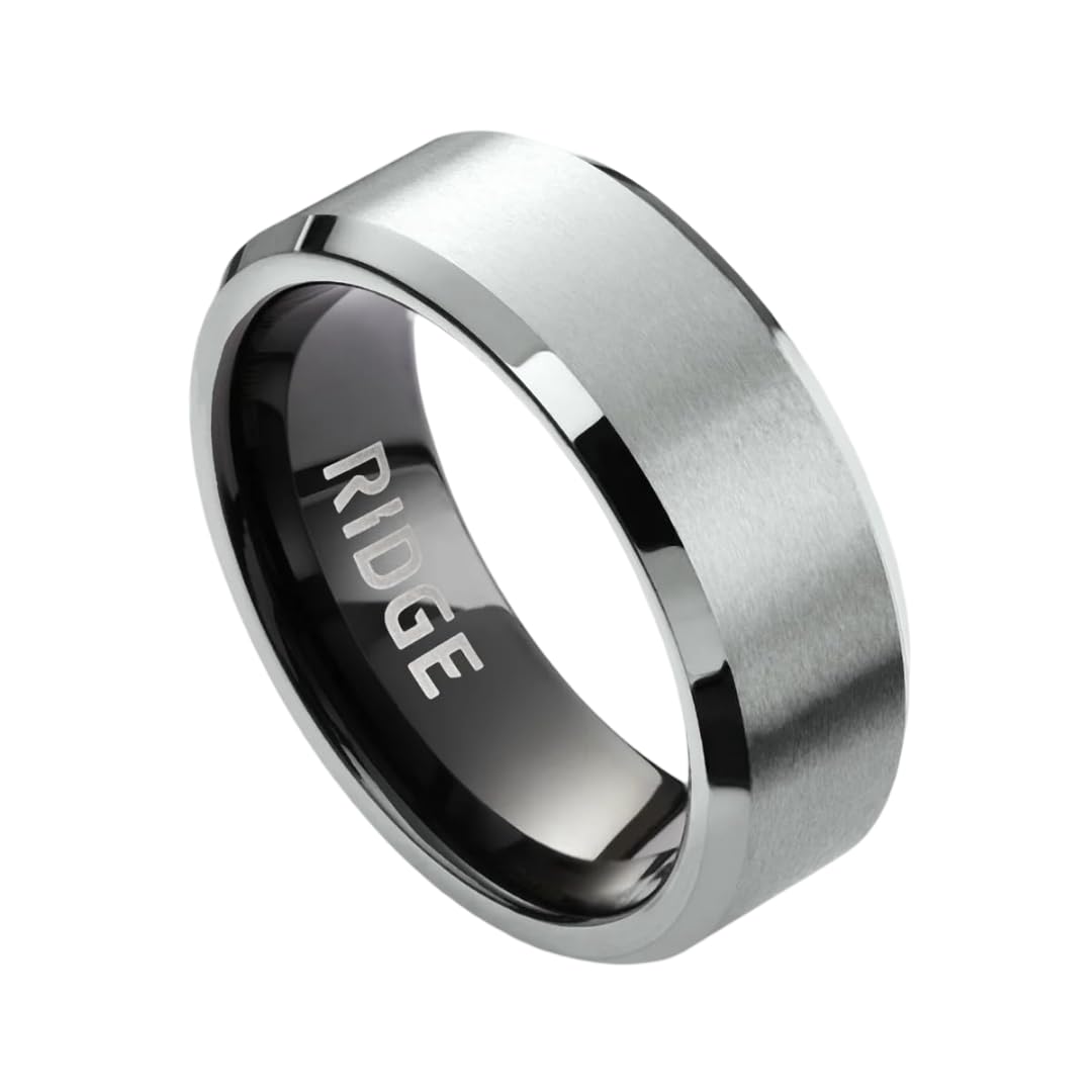Ridge Beveled Ring Set 8mm - Platinum - 13