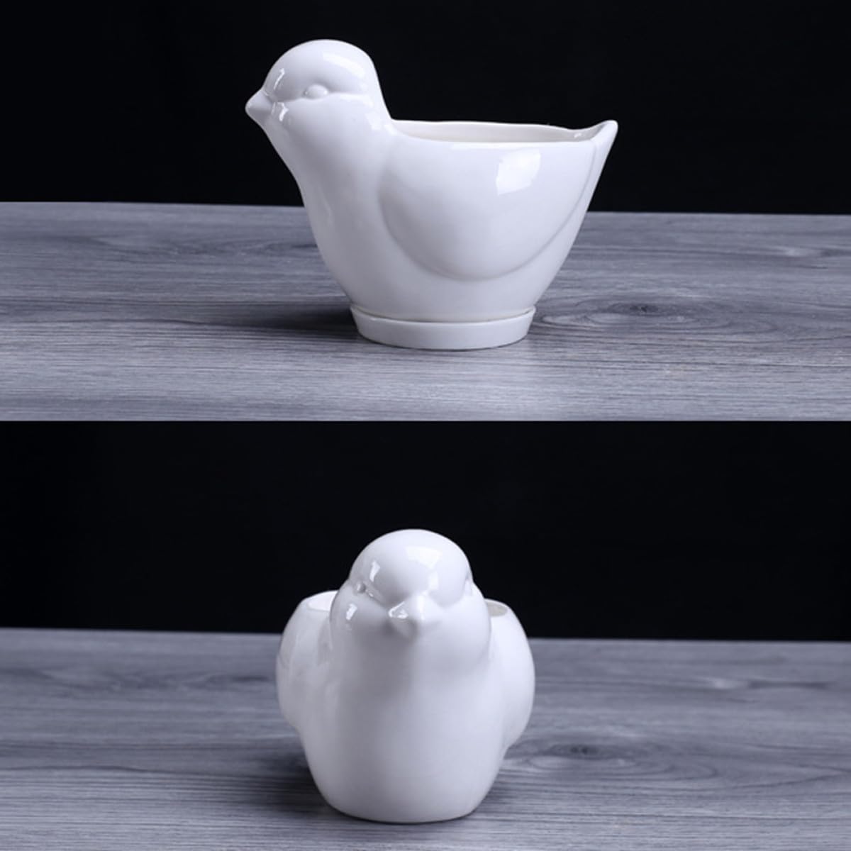 Beaupretty White Ceramic Bird Shaped Succulent Plant Pot with Tray Small Indoor Flower Container Desktop Decor for Home Office Gardening