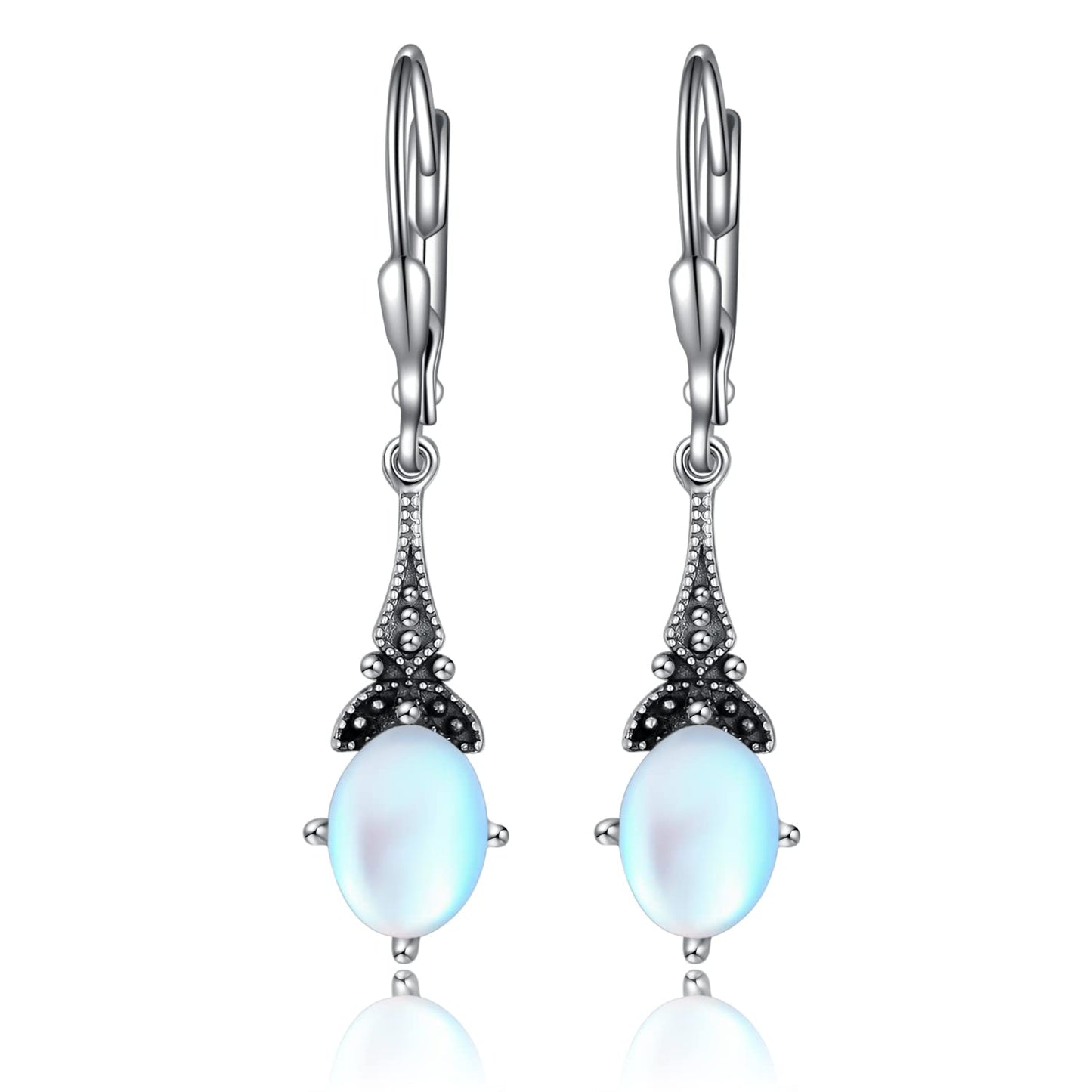Moonstone Earrings Sterling Silver Vintage Leverback Drop Dangle Earrings with June Birthstone Earrings, Birthday Christmas Anniversary Jewelry Gifts for Women