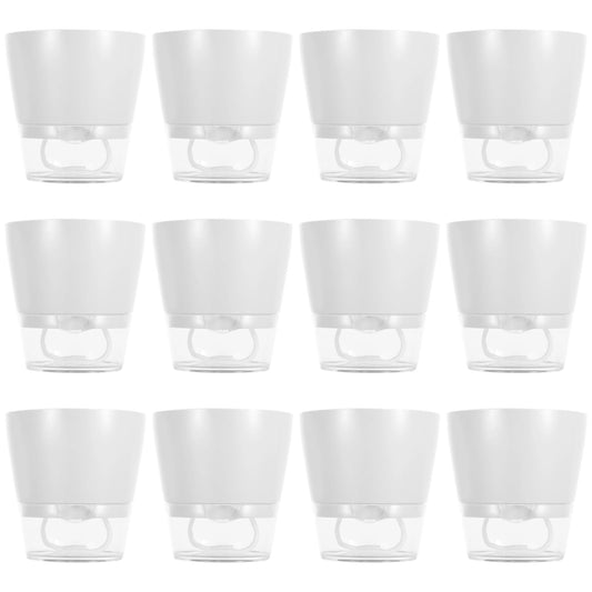 Skdqiee 12 PCS Self Watering Succulent Pots, 6 in Flower Planters with Clear Saucer Reservoir, Home Office Plastic Flower Pots with Wick Rope, White